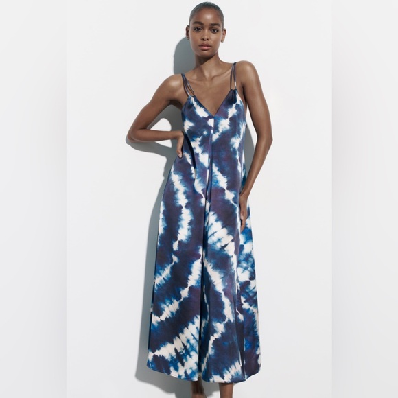 Zara dress tie dye satin effect midi maxi slip wedding casual summer vacation - Picture 6 of 11